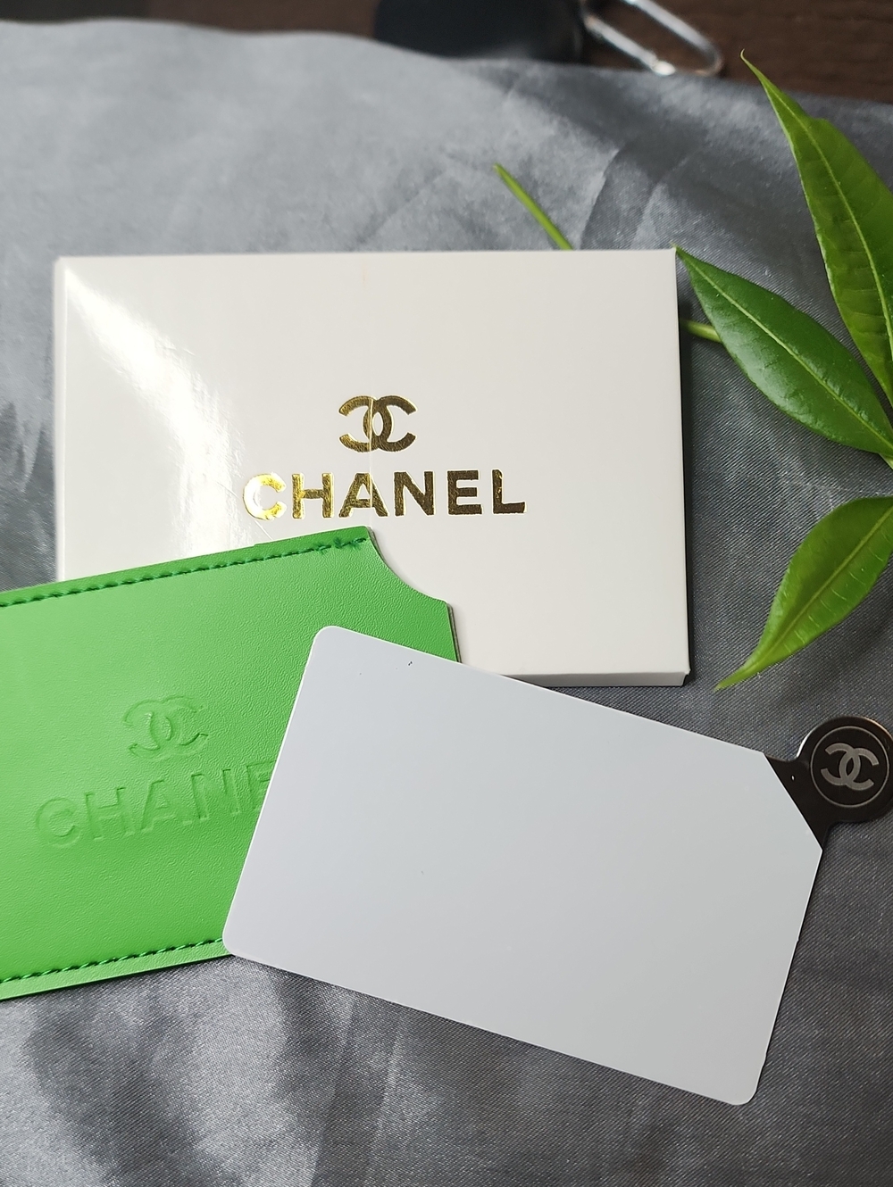 Chanel Pocket Mirror with SUPER COOL GREEN Mirror Sleeve/ Card Holder (GWP)